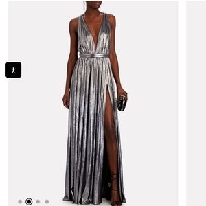 Retrofete Tova Pleated Lamé Maxi Dress